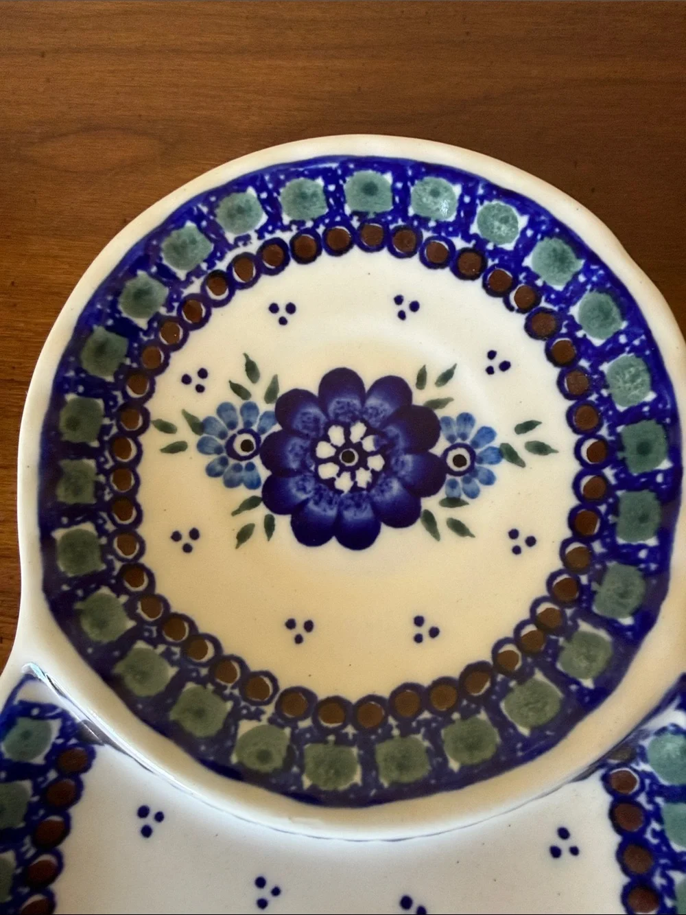 Polish Pottery Blue Floral Ceramic Double Serving Dish